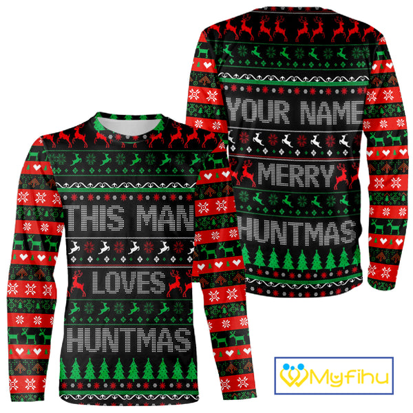 Deer Hunting Funny Ugly Christmas Sweatshirt Full Print Shirts Christmas Pattern, Christmas Gift NBT301