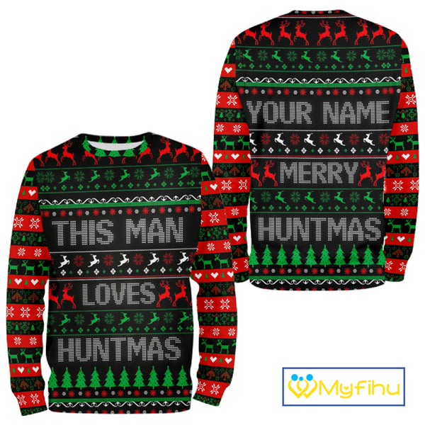 Deer Hunting Funny Ugly Christmas Sweatshirt Full Print Shirts Christmas Pattern, Christmas Gift NBT301