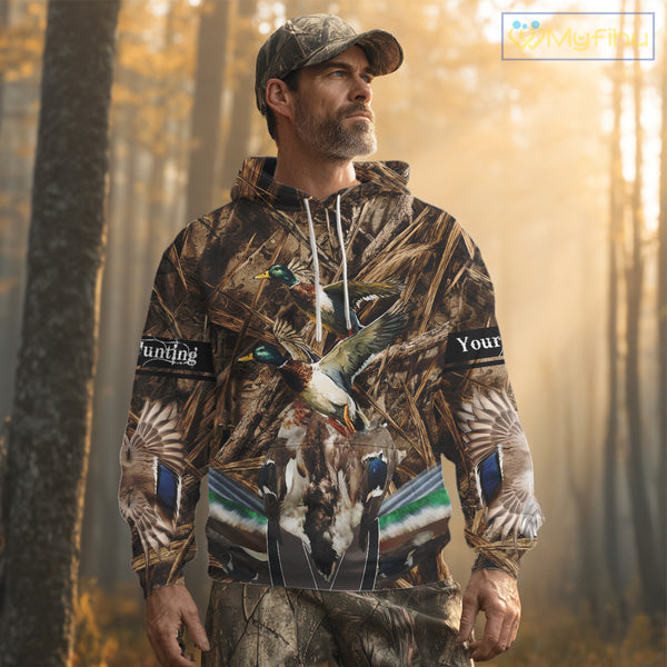 Personalized Mallard Duck Hunting Camo 3D All Over Print Custom Name Shirts, Hunting Gifts NBT181