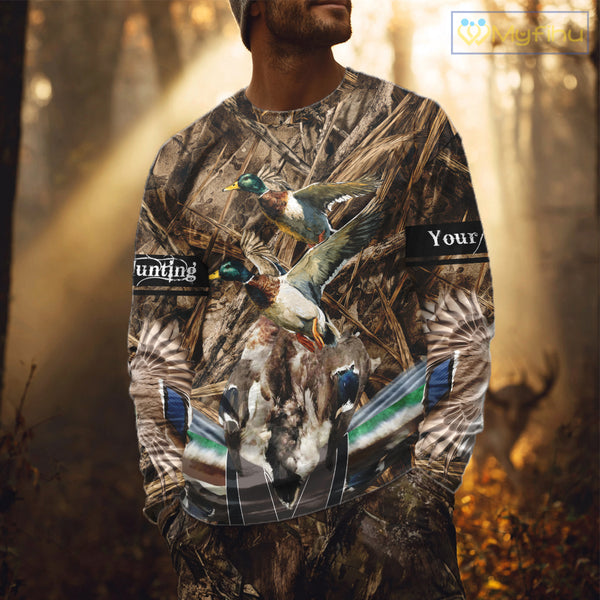 Personalized Mallard Duck Hunting Camo 3D All Over Print Custom Name Shirts, Hunting Gifts NBT181