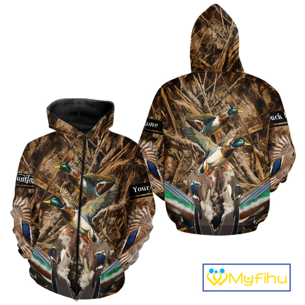 Personalized Mallard Duck Hunting Camo 3D All Over Print Custom Name Shirts, Hunting Gifts NBT181
