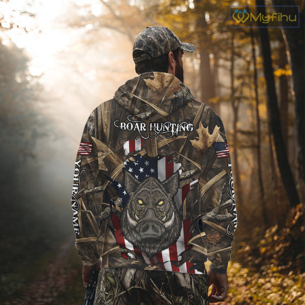American Flag Boar Camo Hunting Shirt, Best Hunting Clothes for Boar Hunting Season NBT185