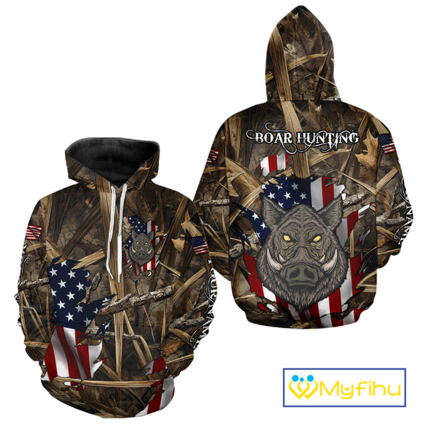 American Flag Boar Camo Hunting Shirt, Best Hunting Clothes for Boar Hunting Season NBT185
