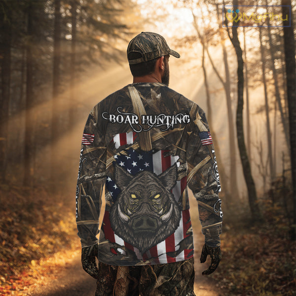 American Flag Boar Camo Hunting Shirt, Best Hunting Clothes for Boar Hunting Season NBT185