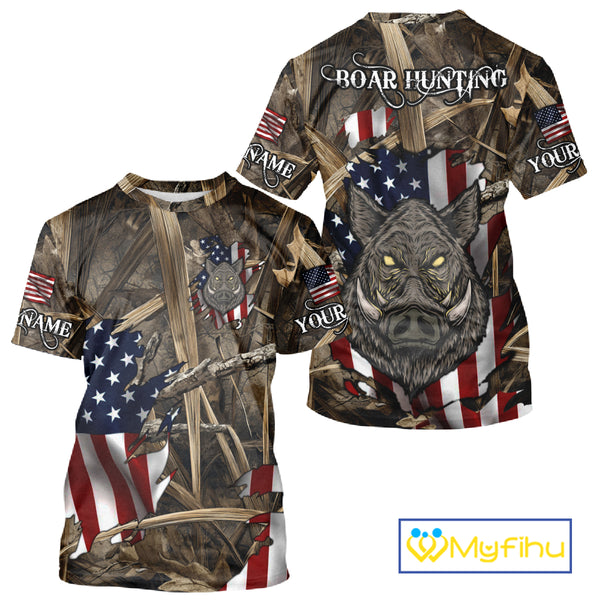 American Flag Boar Camo Hunting Shirt, Best Hunting Clothes for Boar Hunting Season NBT185