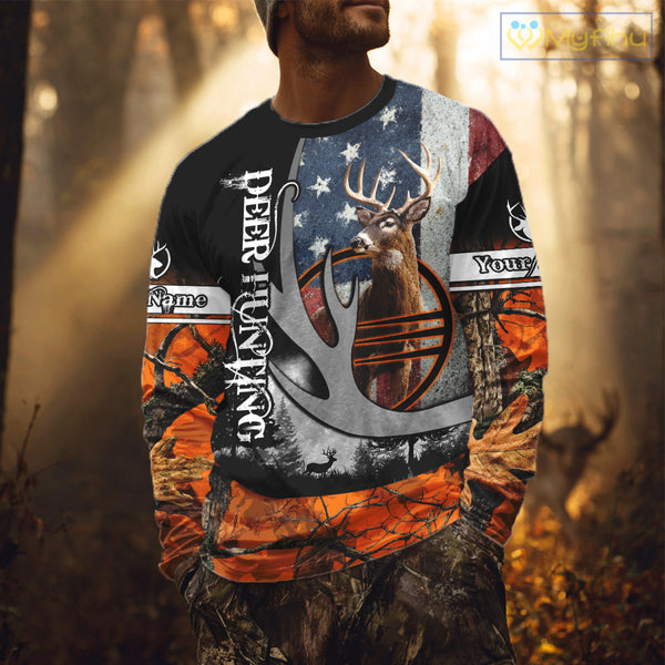 Whitetail Deer Hunting Shirt Custom Name Orange Camo, Deer Hunting Clothes For Men NBT268