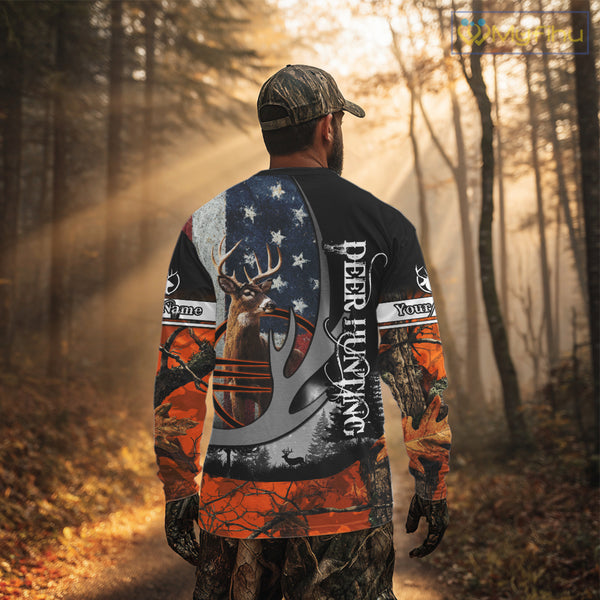 Whitetail Deer Hunting Shirt Custom Name Orange Camo, Deer Hunting Clothes For Men NBT268