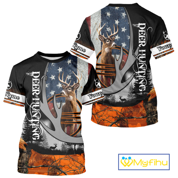 Whitetail Deer Hunting Shirt Custom Name Orange Camo, Deer Hunting Clothes For Men NBT268