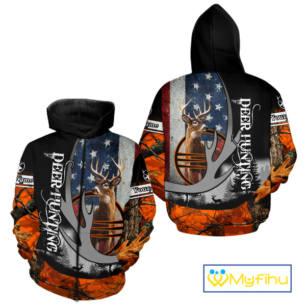 Whitetail Deer Hunting Shirt Custom Name Orange Camo, Deer Hunting Clothes For Men NBT268