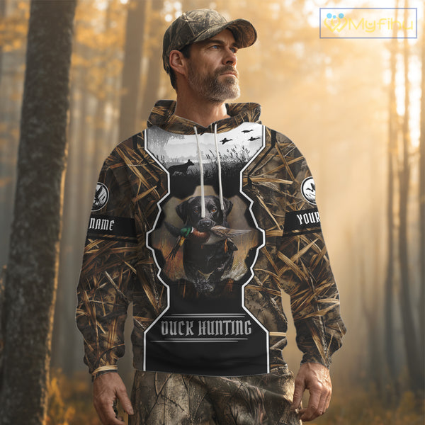 Custom Mallard Duck Black Lab Retriever Hunting Camo 3D Printed Custom Name Shirts, Hunting Gifts NBT189
