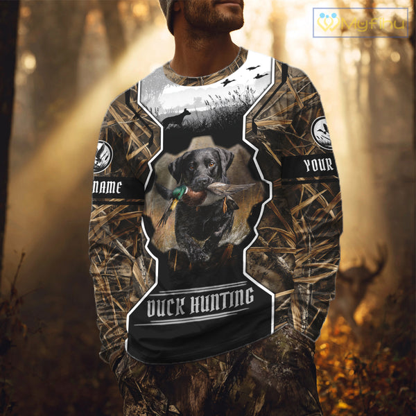 Custom Mallard Duck Black Lab Retriever Hunting Camo 3D Printed Custom Name Shirts, Hunting Gifts NBT189