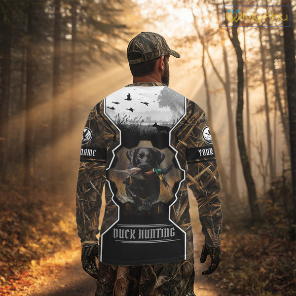 Custom Mallard Duck Black Lab Retriever Hunting Camo 3D Printed Custom Name Shirts, Hunting Gifts NBT189