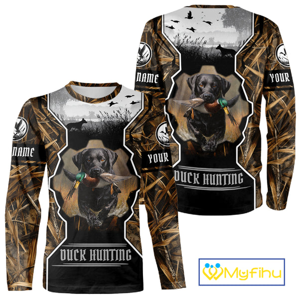 Custom Mallard Duck Black Lab Retriever Hunting Camo 3D Printed Custom Name Shirts, Hunting Gifts NBT189