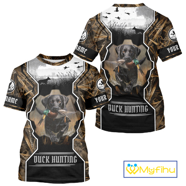 Custom Mallard Duck Black Lab Retriever Hunting Camo 3D Printed Custom Name Shirts, Hunting Gifts NBT189