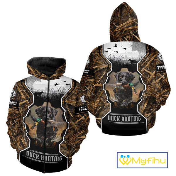 Custom Mallard Duck Black Lab Retriever Hunting Camo 3D Printed Custom Name Shirts, Hunting Gifts NBT189