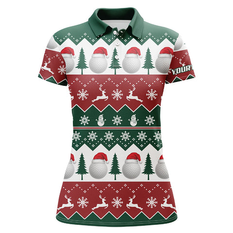 Golf Santa Merry Christmas Tree Snow Polo Shirt Customized Christmas Golf Gifts For Women LDT0459