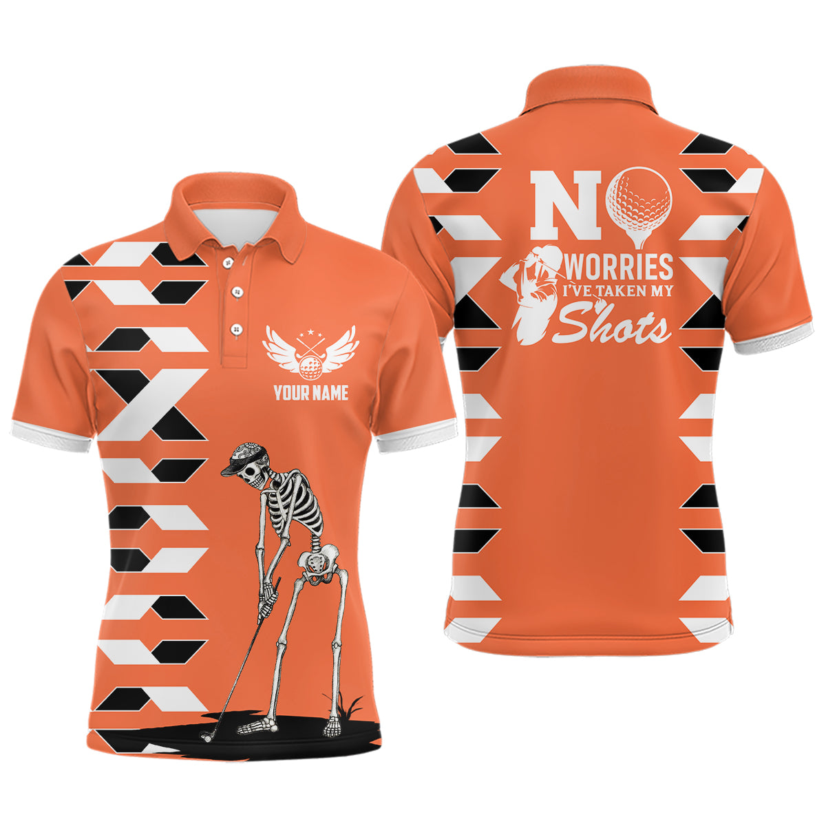 Mens Skull Golf Polo Shirts Personalized Orange Golf Shirts For Men, Halloween Golf Gifts LDT0242