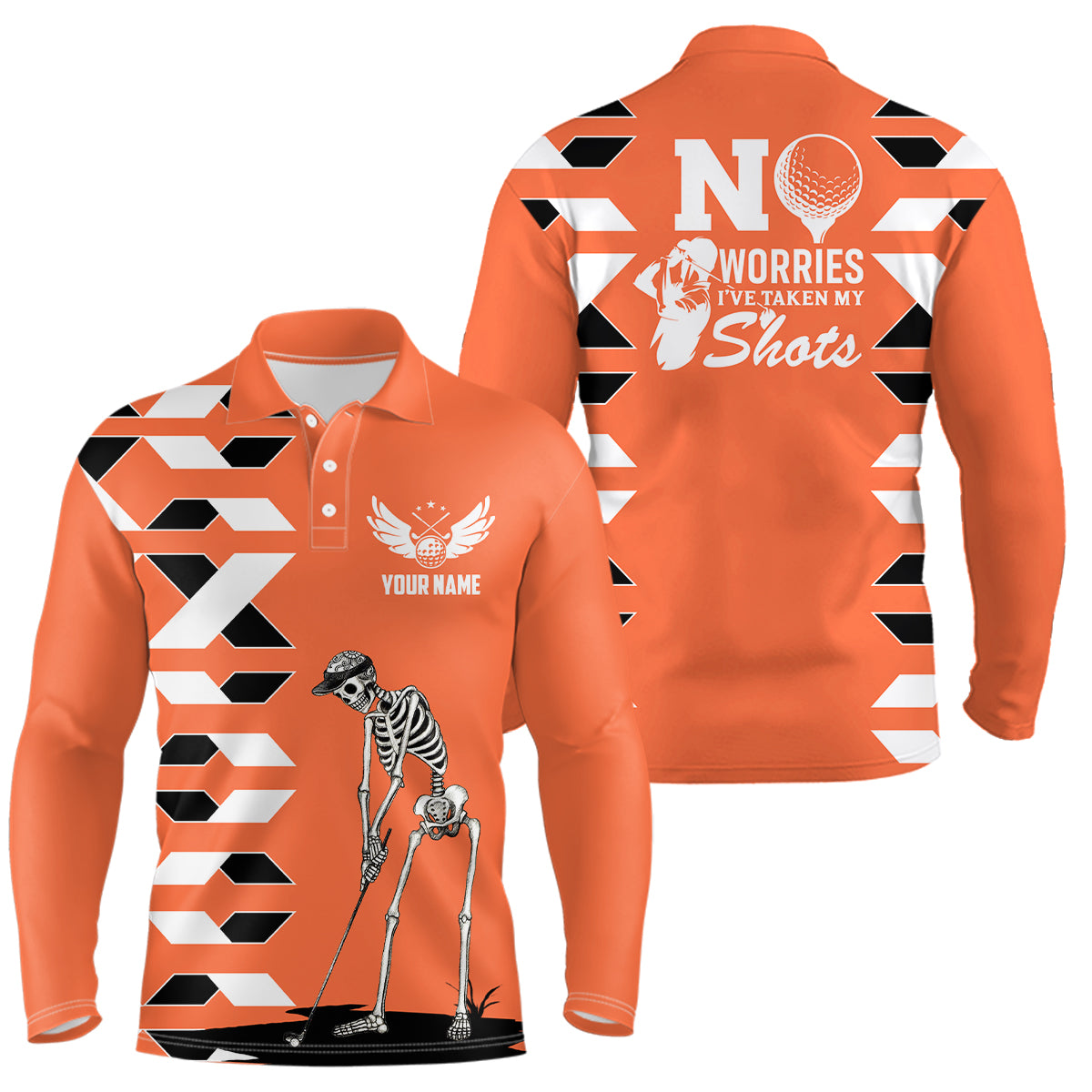 Mens Skull Golf Polo Shirts Personalized Orange Golf Shirts For Men, Halloween Golf Gifts LDT0242