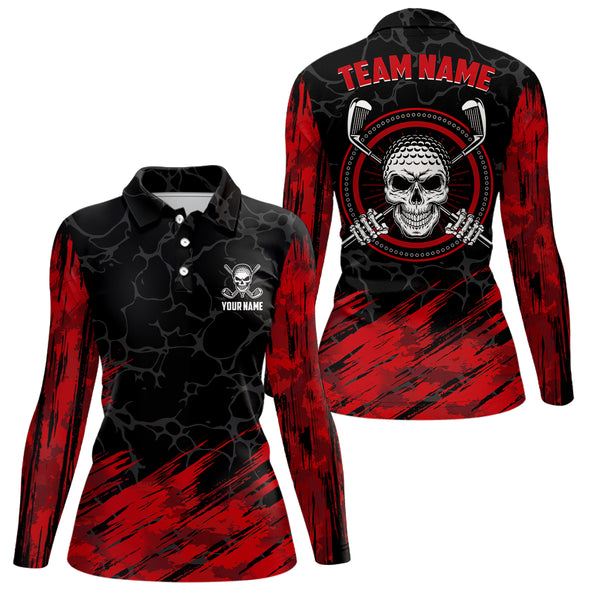 Personalized 3D All Over Print Skull Womens Golf Polos, Red And Black Golf Shirts For Women LDT0177