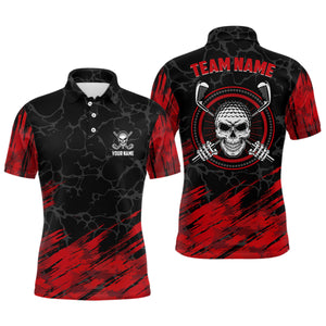 Personalized 3D All Over Print Skull Mens Golf Polo Shirt, Red And Black Golf Shirts For Men LDT0177