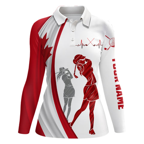 Canada Flag Womens Golf Polo Shirts Custom Patriotic Golf Shirts For Women Golfing Gifts LDT1425