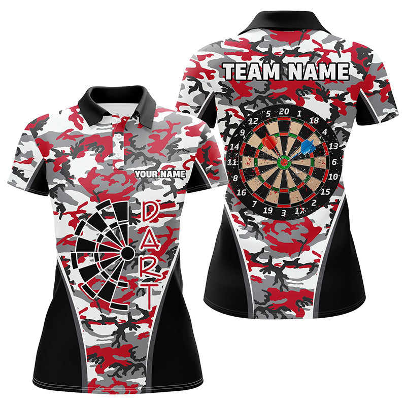 Personalized Red Camo Dart Polo Shirts For Women Custom Dart Jerseys Womens Dart Team Shirts VHM1149