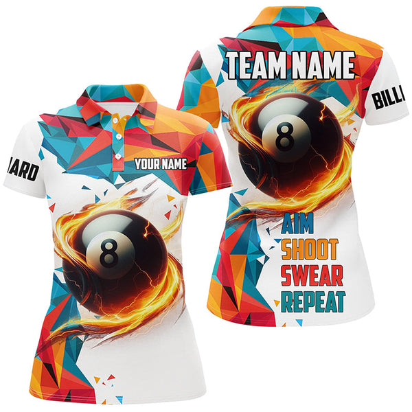 Personalized Aim Shoot Swear Repeat Billiard Shirts For Women Custom Colorful 8 Ball Pool Shirts VHM1183