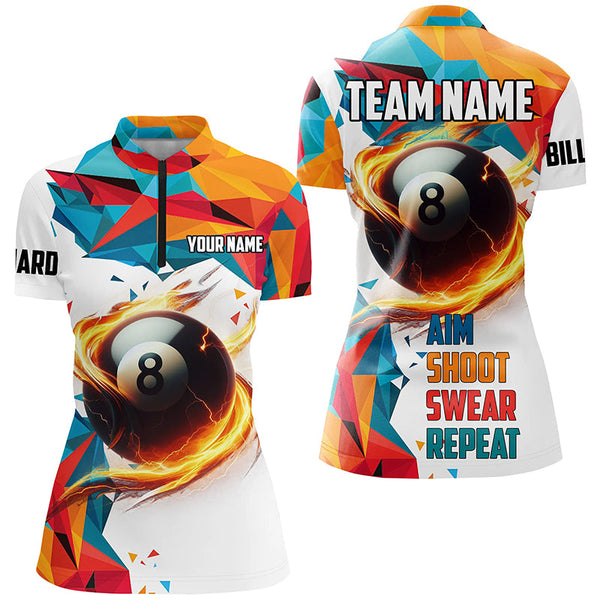 Personalized Aim Shoot Swear Repeat Billiard Shirts For Women Custom Colorful 8 Ball Pool Shirts VHM1183