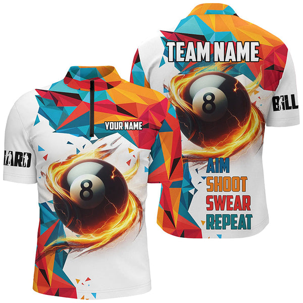 Personalized Aim Shoot Swear Repeat Billiard Shirts For Men Custom Colorful 8 Ball Pool Shirts VHM1183