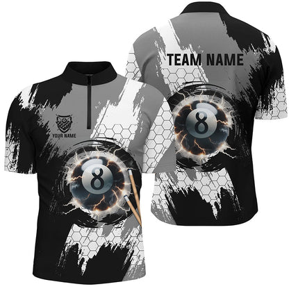 Personalized Black Grey Lightning 8 Ball Billiards 3D Shirts For Men 8 Ball Pool Team Jerseys VHM1175