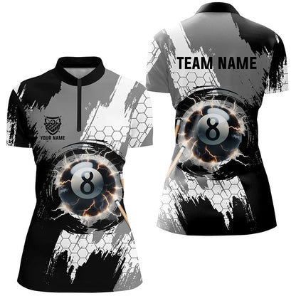 Personalized Black Grey Lightning 8 Ball Billiards 3D Shirts For Women 8 Ball Pool Team Jerseys VHM1175