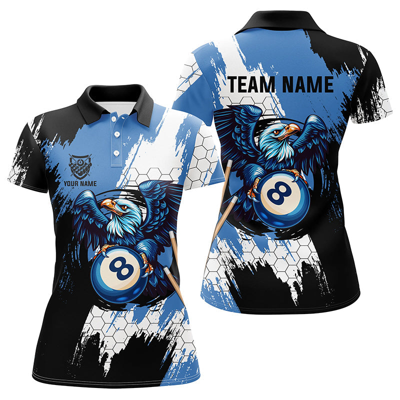 Personalized Black Blue Eagle 8 Ball Billiard 3D Shirts For Women Custom 8 Ball Pool Team Jersey VHM1178