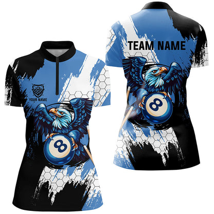 Personalized Black Blue Eagle 8 Ball Billiard 3D Shirts For Women Custom 8 Ball Pool Team Jersey VHM1178