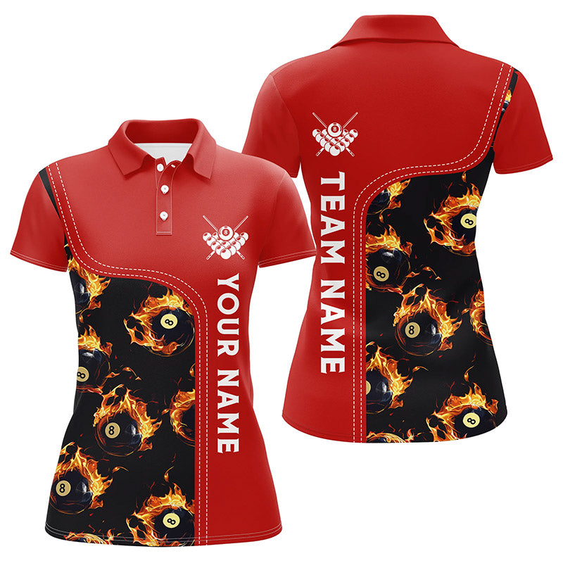 Personalized Flame Red 8 Ball Pool Polo Shirts Custom Billiard Shirts For Women Billiard Team Jerseys VHM1137