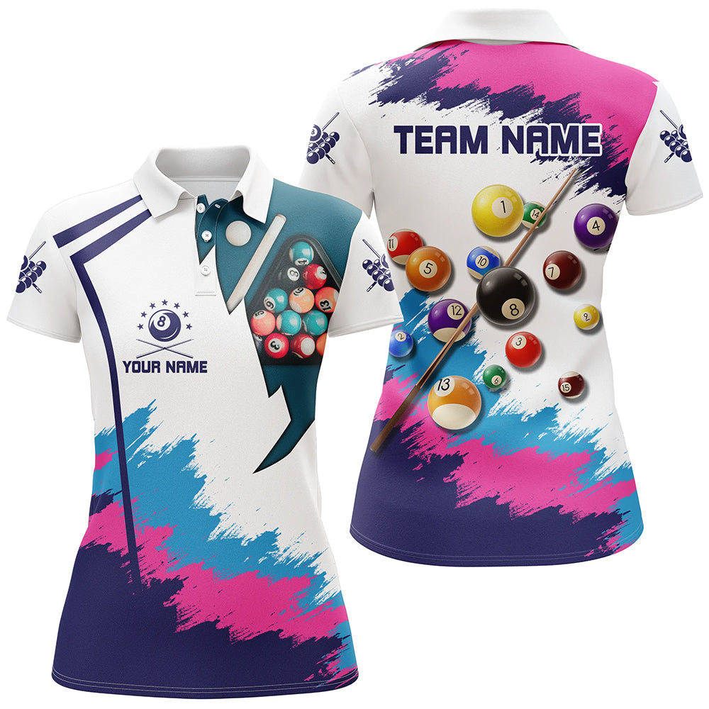 Personalized Colorful Billiard Shirts For Women Custom 3D Pool Balls Billiard 8 Ball Team Jerseys VHM1185