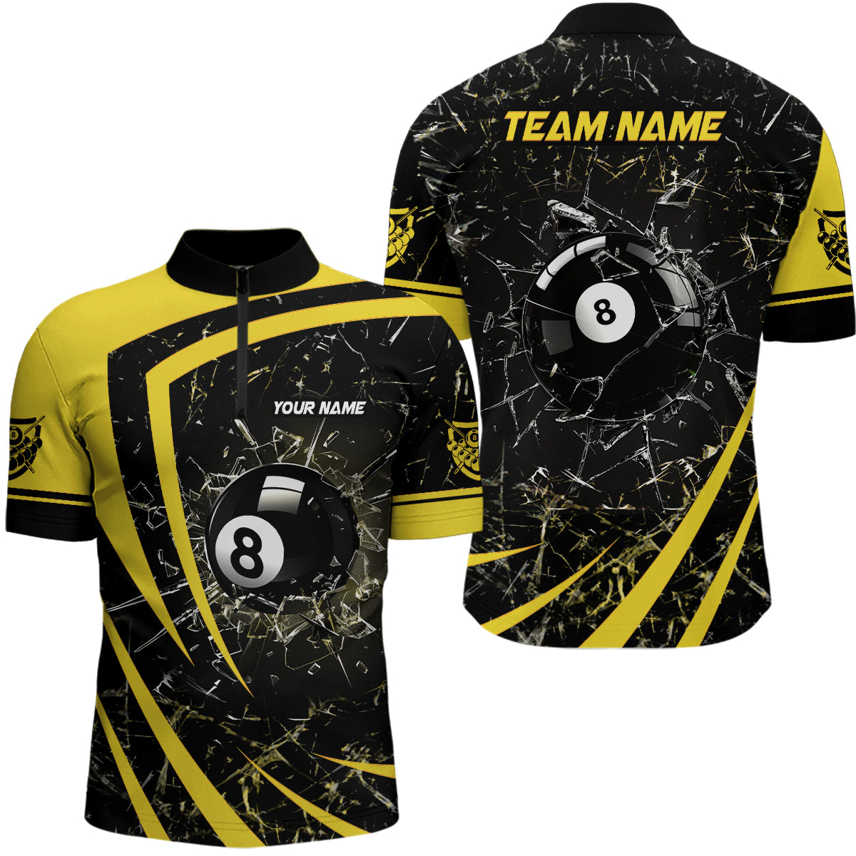 Personalized Yellow Glass Break 8 Ball Billiard Quarter Zip Shirt For Men Custom 8 Ball Pool Jerseys VHM1152