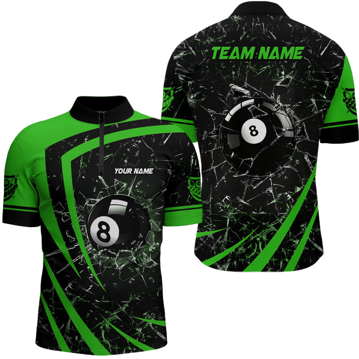 Personalized Green Glass Break 8 Ball Billiard Quarter Zip Shirt For Men Custom 8 Ball Pool Jerseys VHM1154
