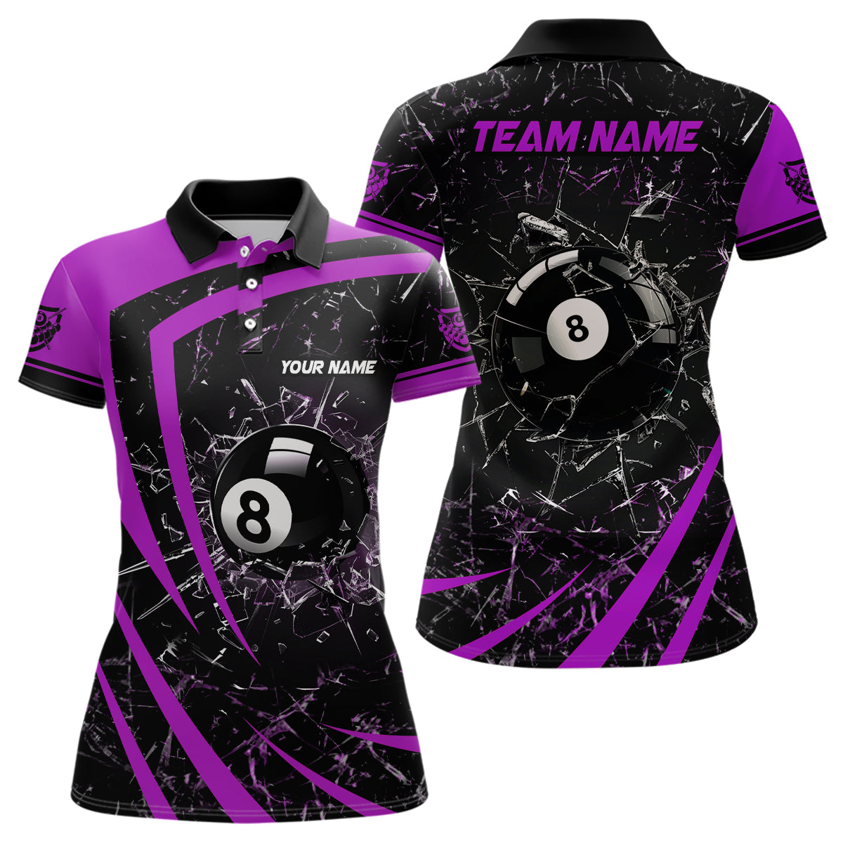 Personalized Purple Glass Break 8 Ball Billiard 3D Polo Shirts For Women, Custom 8 Ball Pool Jerseys VHM1156