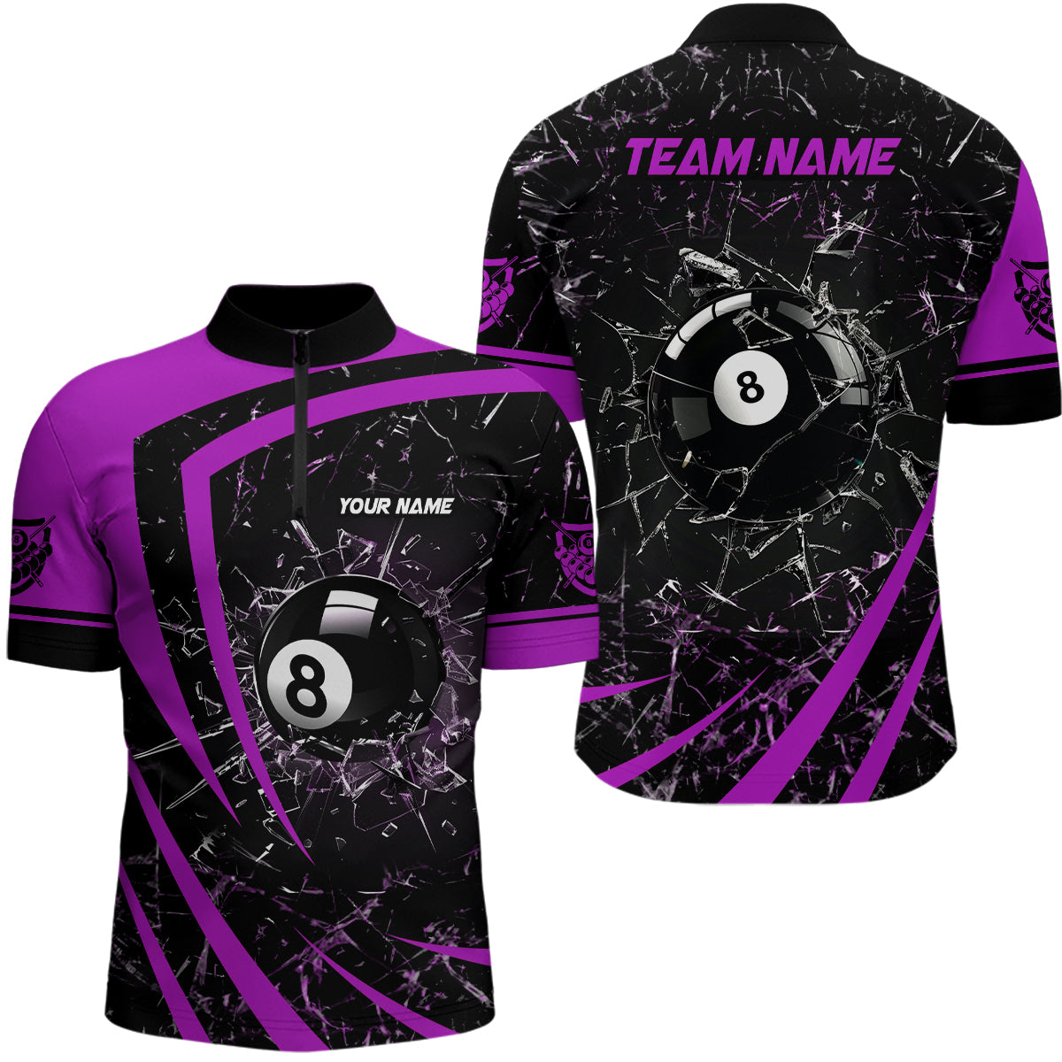 Personalized Purple Glass Break 8 Ball Billiard Quarter Zip Shirt For Men Custom 8 Ball Pool Jersey VHM1156