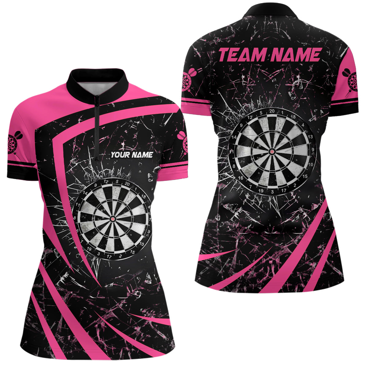 Personalized Pink Glass Break Dart Quarter-Zip Shirts Custom Dart Shirts For Women Dart Team Shirts VHM1159