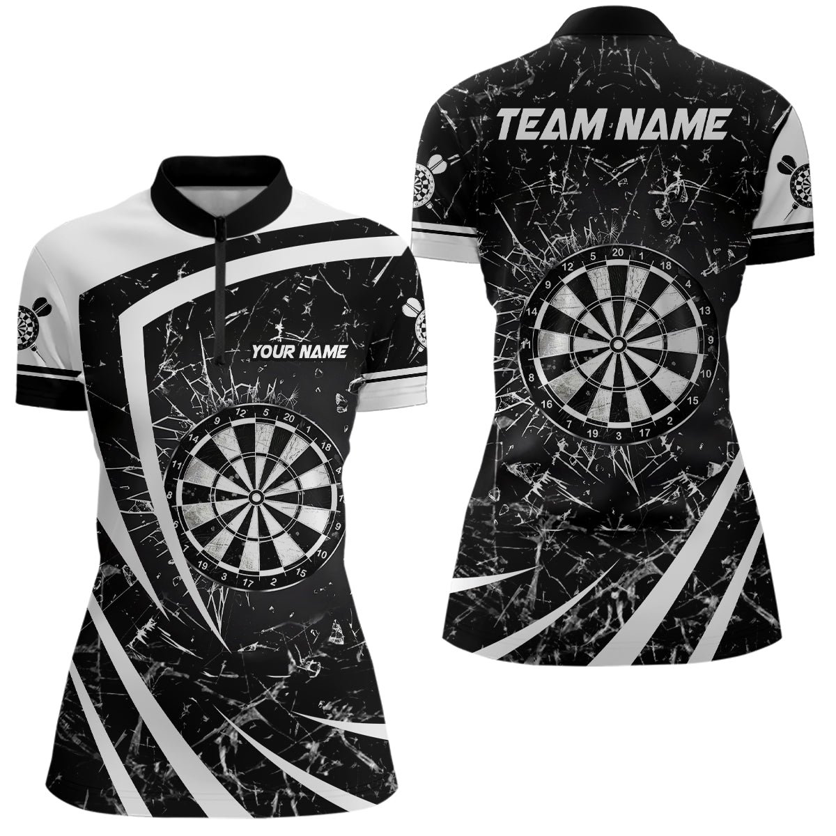 Personalized Black White Glass Break Dart Quarter Zip Shirts Custom Dart Shirt For Women Dart Jerseys VHM1162