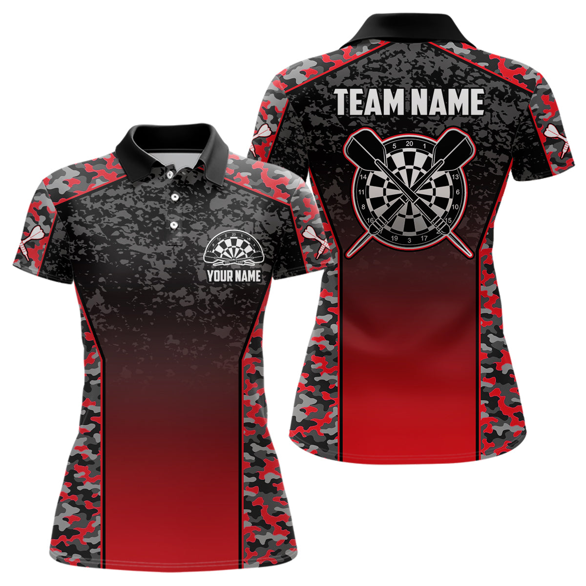 Personalized Camo Red Dart Polo Shirts For Women Custom Dart Jerseys Womens Dart Team Shirts VHM1134