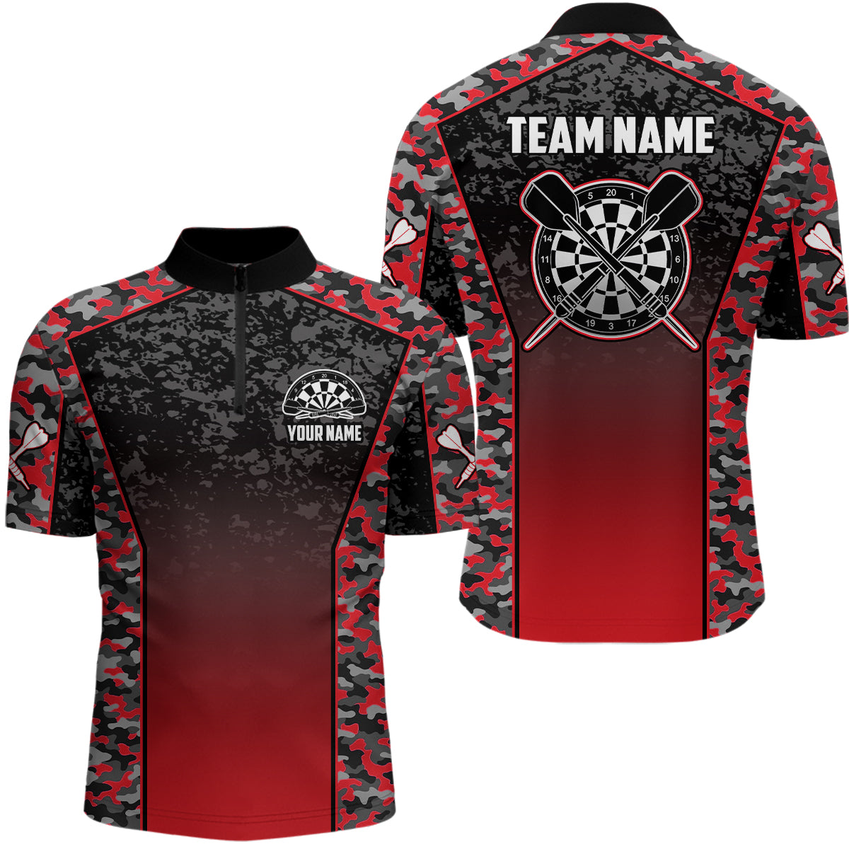 Personalized Camo Red Dart Quarter-Zip Shirts For Men Custom Dart Jerseys Mens Dart Team Shirts VHM1134
