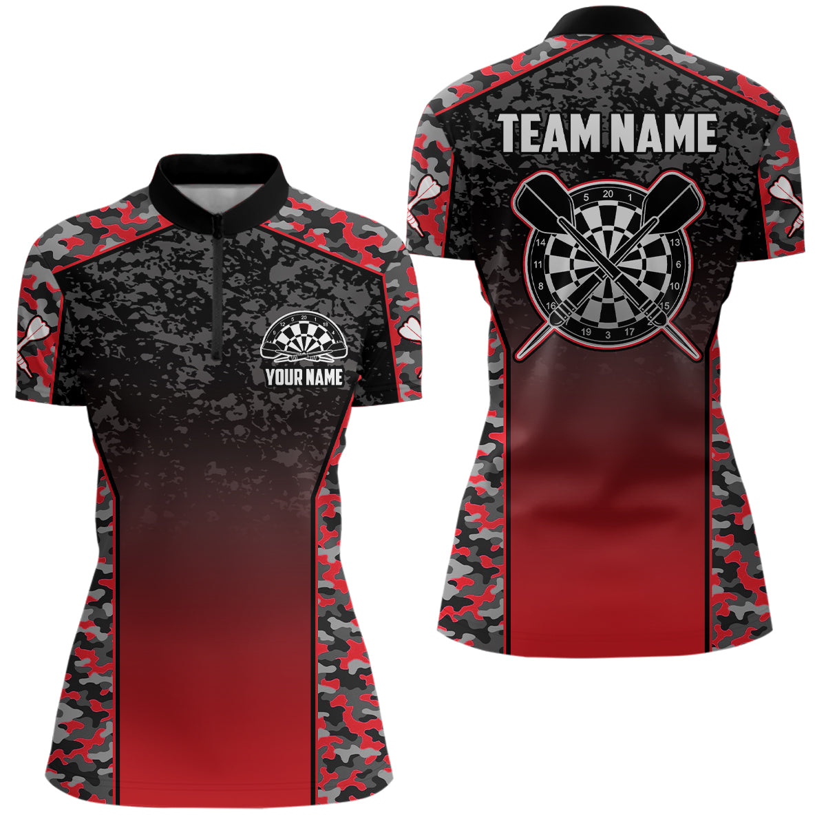 Personalized Camo Red Dart Quarter-Zip Shirts For Women Custom Dart Jerseys Womens Dart Team Shirts VHM1134