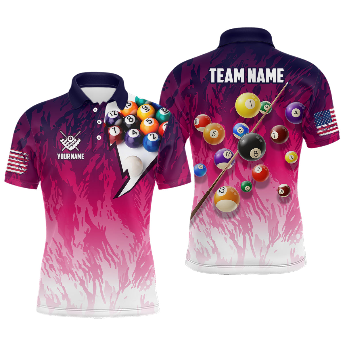 Personalized Pool Player Billiards 8 Ball Shirts For Men, Custom US Flag Billiard Team Jerseys VHM1184