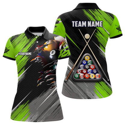 Personalized Green Black Billiard Balls 3D Shirts For Women Custom 8 Ball Pool Billiards Team Jerseys VHM1187