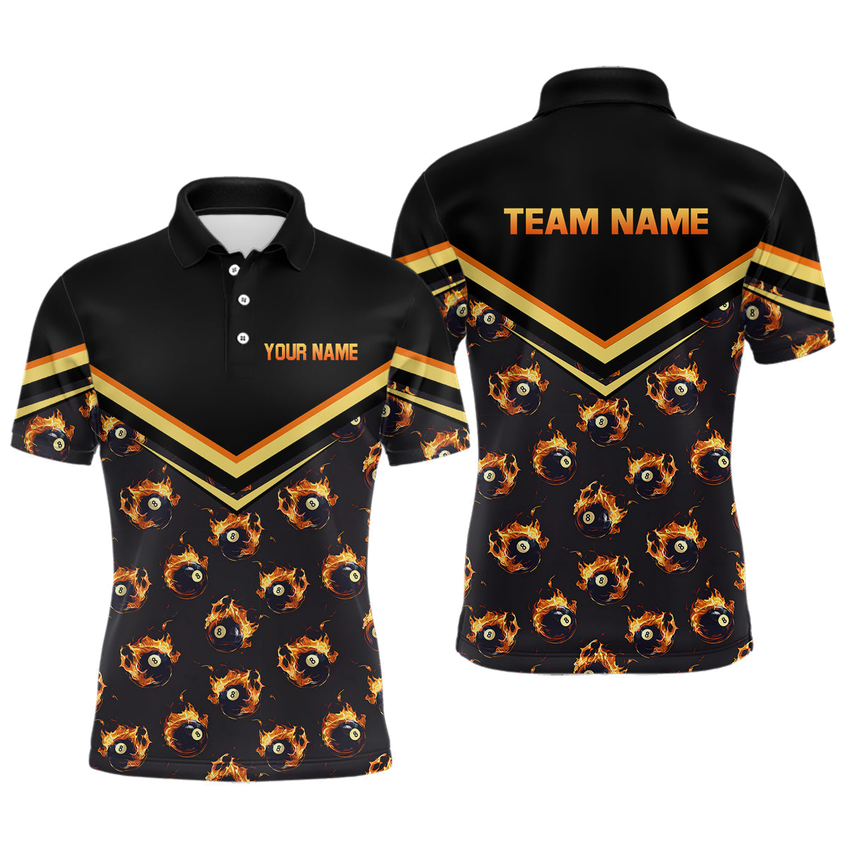 Personalized Flame 8 Ball Pool Polo Shirts For Men Billiards Jerseys Custom Billiard Team Shirts VHM1136