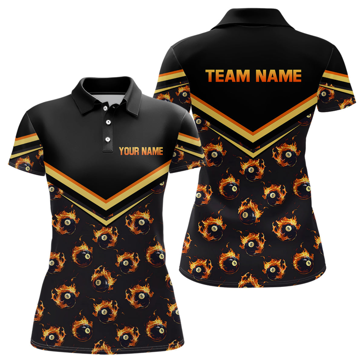 Personalized Flame 8 Ball Pool Polo Shirts For Women Billiards Jerseys Custom Billiard Team Shirts VHM1136