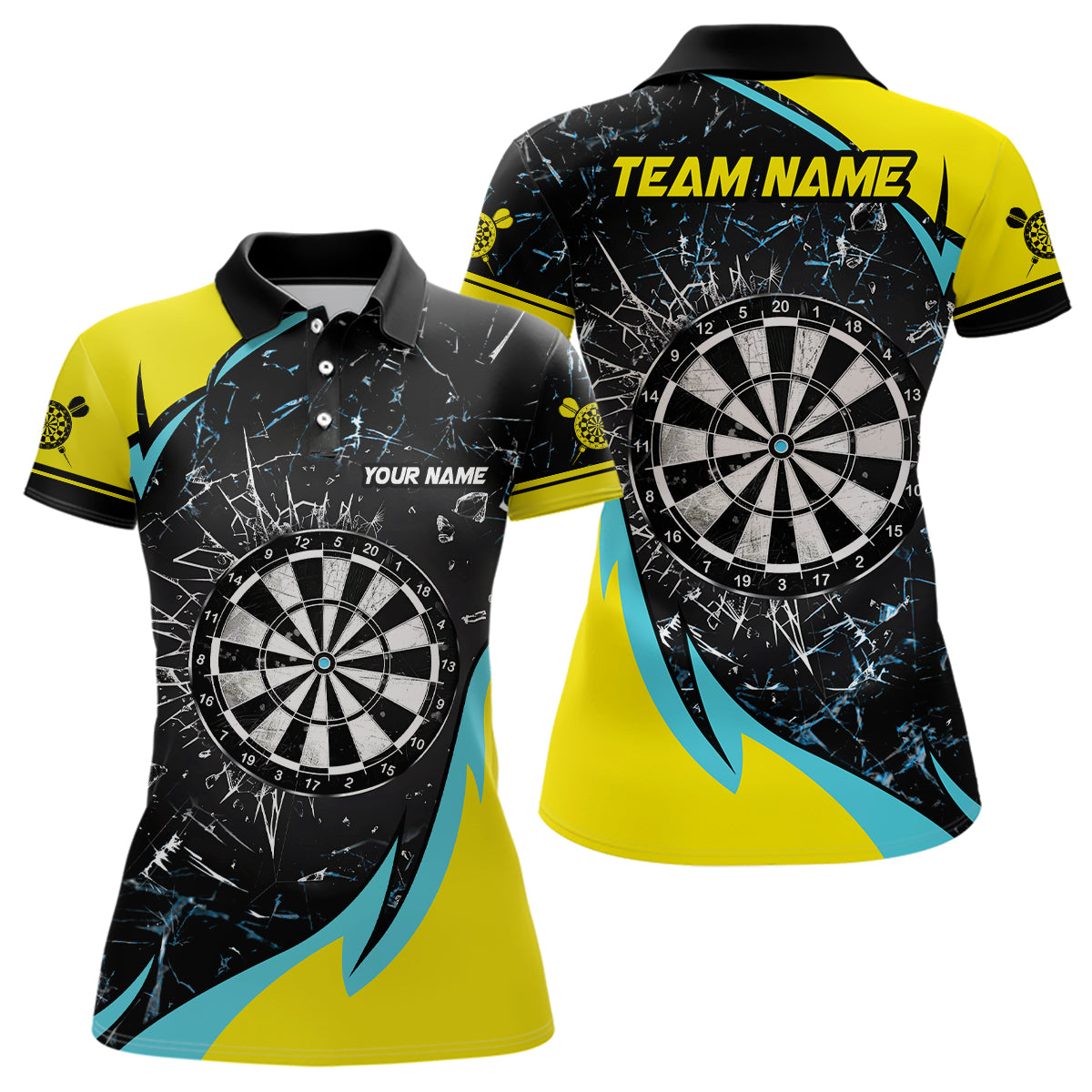 Personalized Yellow Blue Glass Break Dart Shirts Custom Dart Jerseys For Women Dart Team Shirts VHM1192