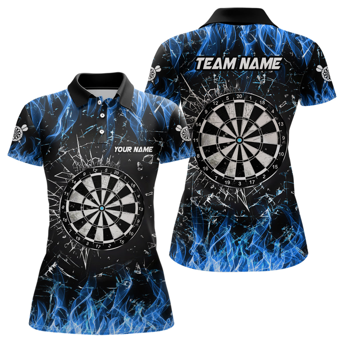 Personalized Blue Fire Glass Break Dart Shirts Custom Dart Jerseys For Women Dart Team Shirts VHM1193